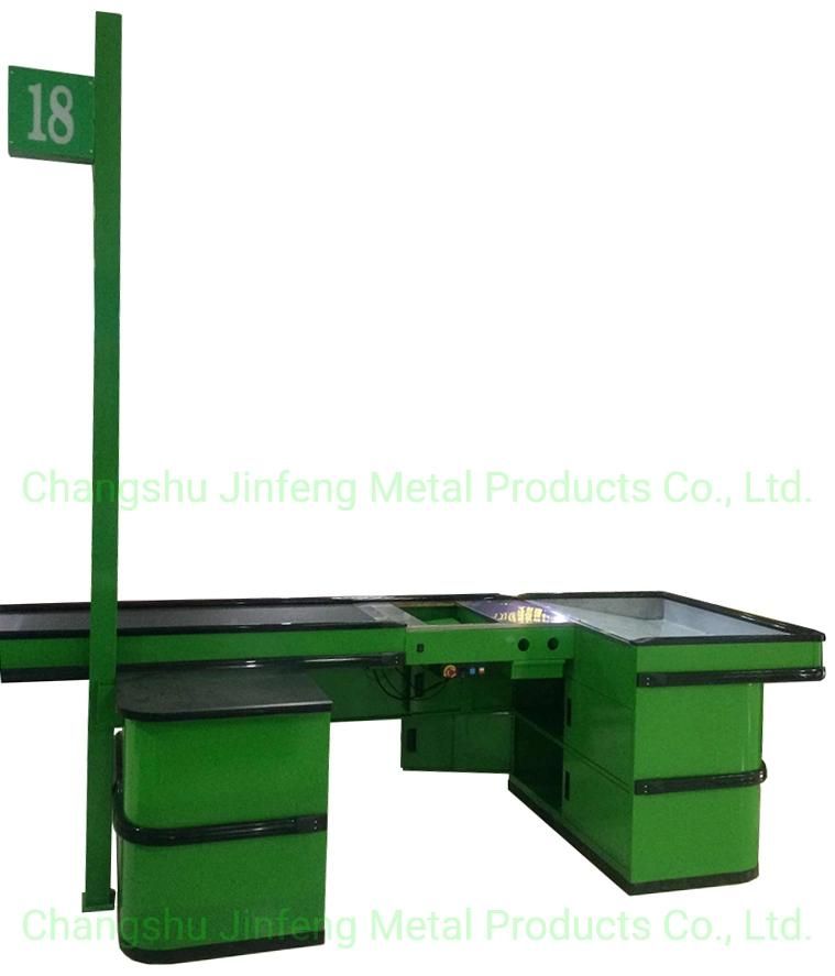 Supermarket Electrical Cashier Table with Conveyor Belt and Light Box