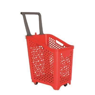 Four-Wheel Oblique Hand Push Shopping Basket Large Capacity with Grip