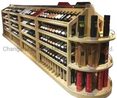 Supermarket Wooden Red Wine Bottle Display Rack