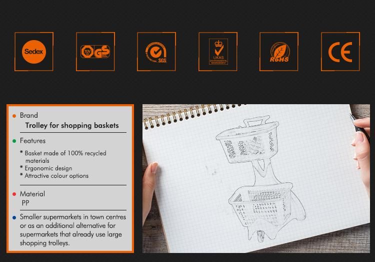 Plastic Shopping Basket Trolley with Wheels