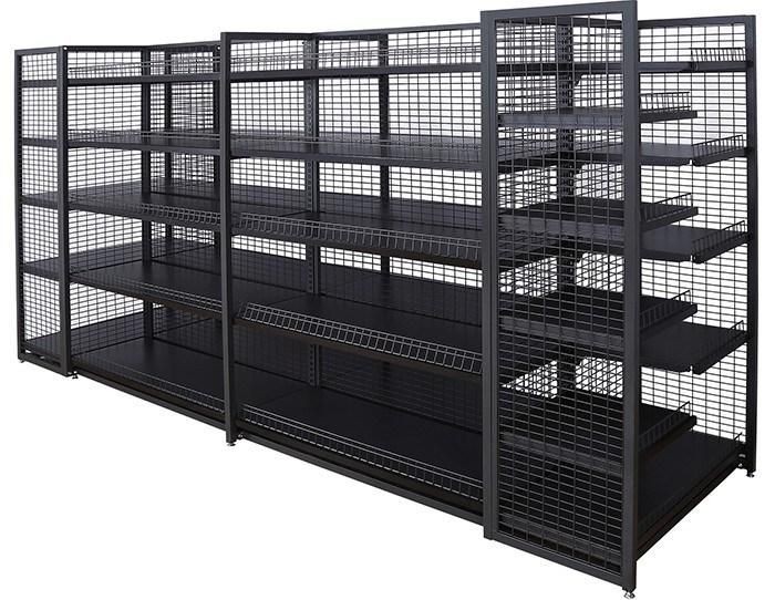 Metal Single Sided Grid Metallic Supermarket Shelf Display Shelf