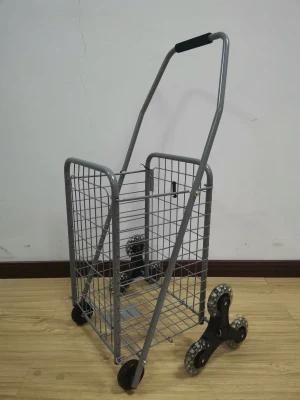China Factory 42L Steel Folding Shopping Trolley with Stair Climbing Wheels