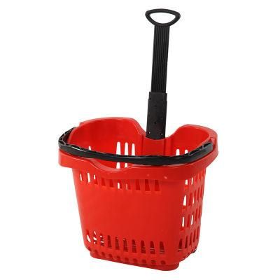 2016 Wholesale Supermarket Plastic Rolling Shopping Baskets with Wheels