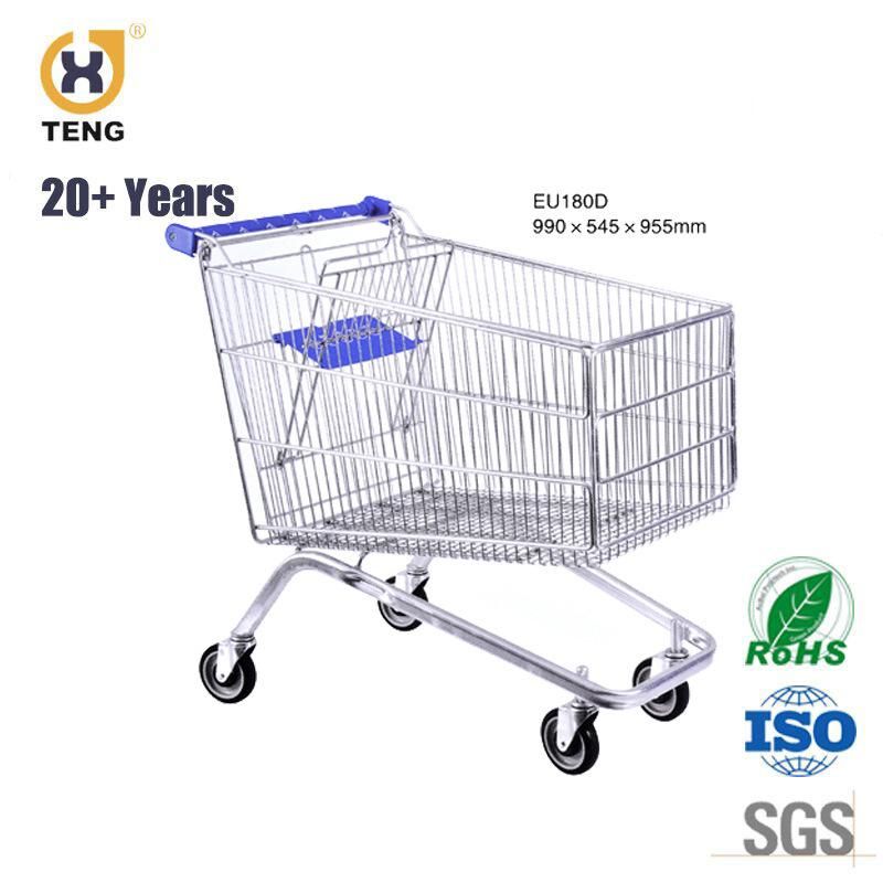High Quality 180L Metal Supermarket Shopping Cart with Wheels
