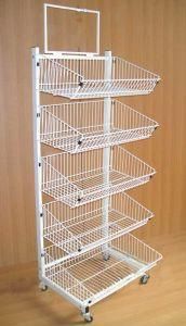 Supermarket 5-Tier Wire Shelf Fruit, Vegetable Display Rack with Four Wheel