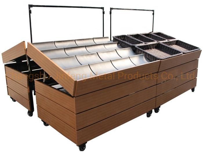 Supermarket Store Display Metal Wooden Fruit and Vegetable Stand Rack