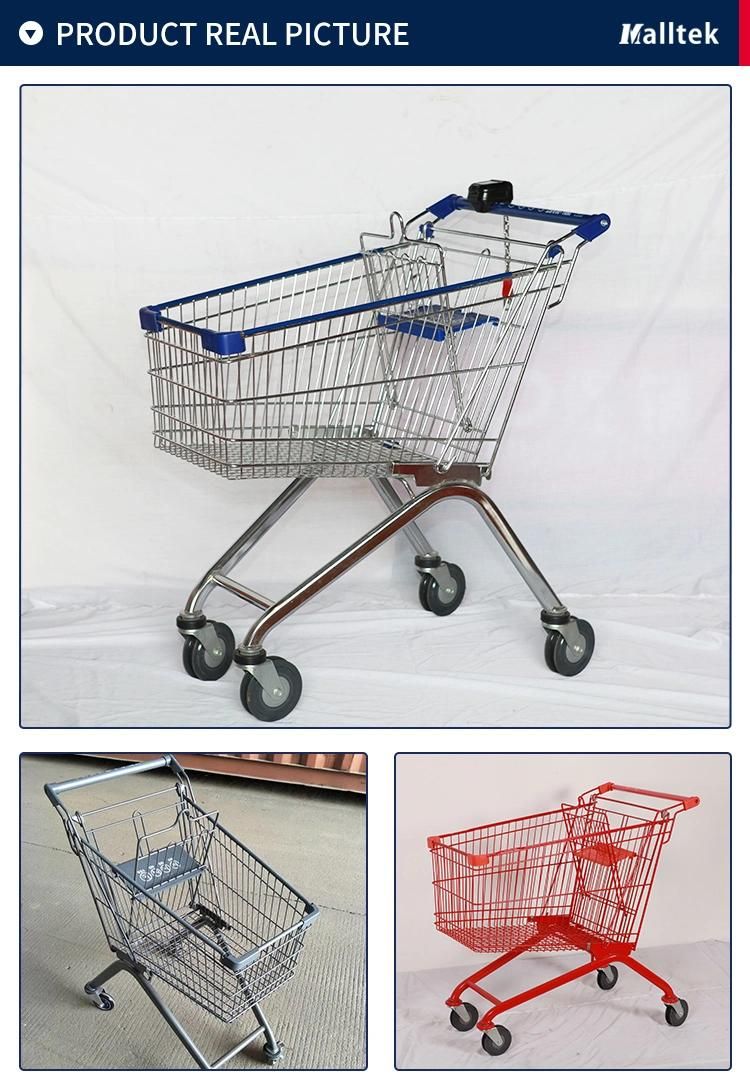 Hot Sales Supermarket Metal 60L Shopping Trolley with PU Wheels