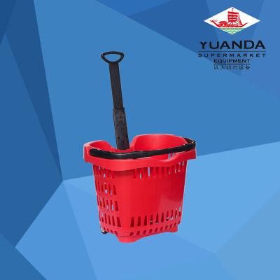 Luxury Two Wheeled Rod Hand Basket for Supermarket