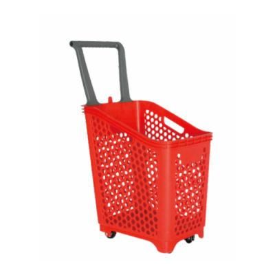 Hexagon Perforated Hand Push Shopping Basket with Four Wheels 68L