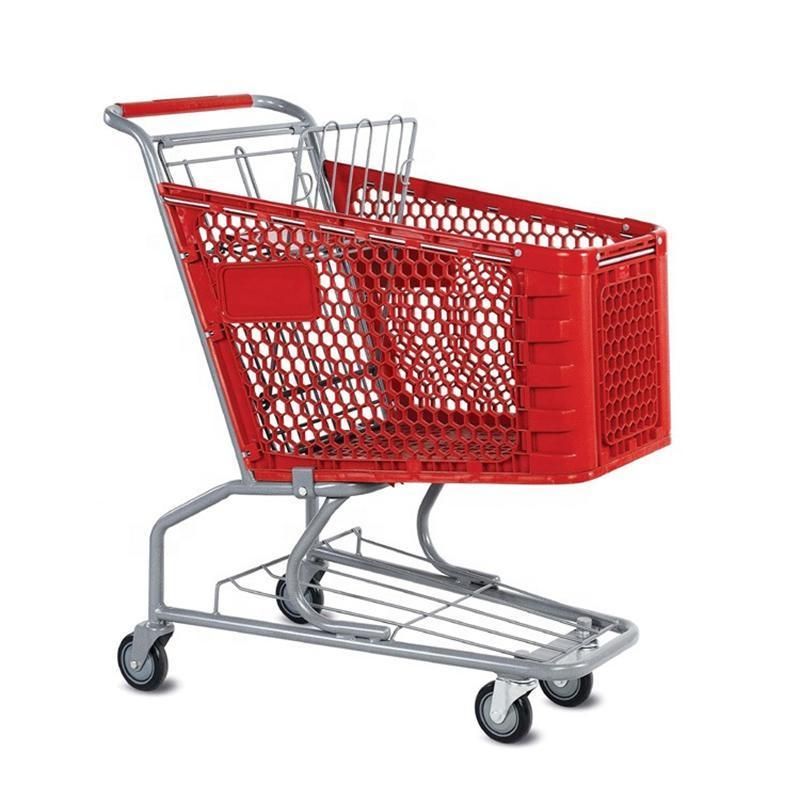 Factory Supplier Four Wheels Trolley Plastic Supermarket Shopping Cart