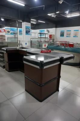Supermarket Retail Cash Checkout Counter Cashier Desk with Conveyor Belt