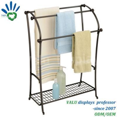 High Quality Metal Cross Style Floor Stand Towel Shelving Bathroom Display Rack