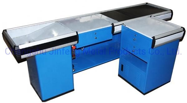 Retail Store Electric Conveyor Belt Supermarket Cash Register Checkout Counter with Conveyor Belt