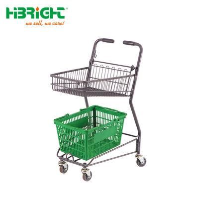 Supermarket Folding Metal Shopping Trolley with 2 Baskets