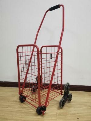 China Metal Wheeled Grocery Folding Cart for Supermarket Shopping with Stair Climbing Wheels