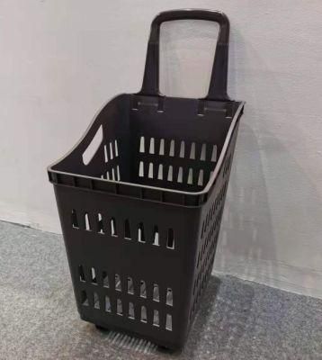 65L Large Capacity Plastic Rolling Shopping Basket with Hanle