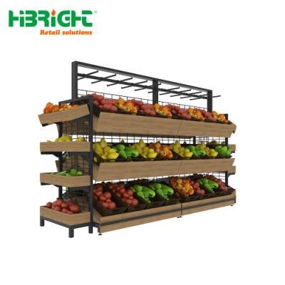 Supermarket Double Side Gondola Wooden Vegetable Produce Rack