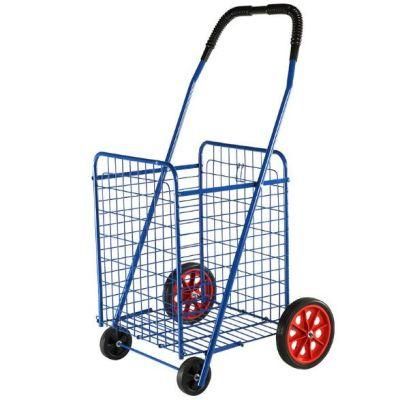 Supermarket 4 Wheel Metal Folding Rolling Cart Foldable Shopping Trolley for Groceries