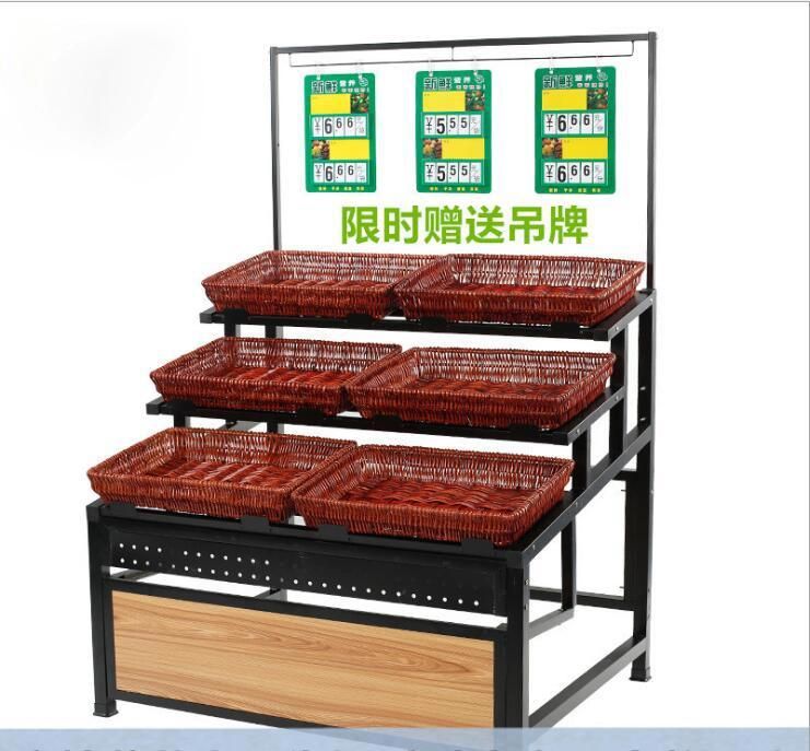 Knockdown Supermarket Metallic Produce Vegetables and Fruit Display Rack Shelves