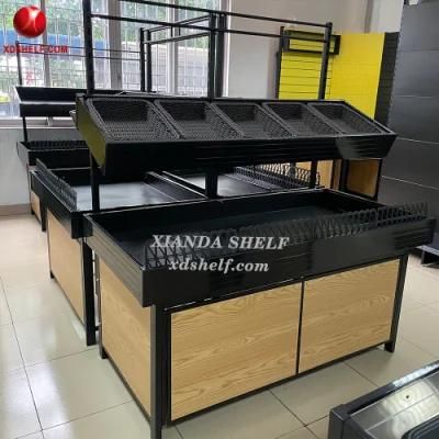 Supermarket Shelf Xianda Carton Package Cashier Table Vegetable Fruit Display Rack