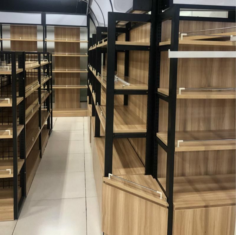 Hot Sale MDF Display Racks Miniso Wooden Steel Shelves