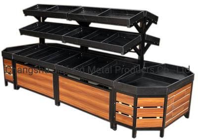 Supermarket Shelves Customizable Stable Combination Three Layers Vegetable and Fruit Display Racks with Wood