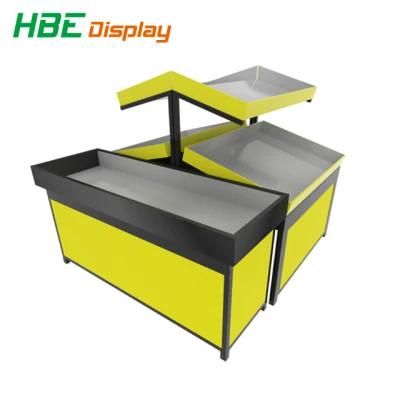 Highbright Powder Coating Wooden 2 Tiers Vegetable Fruit Display Rack for Fruit Shop