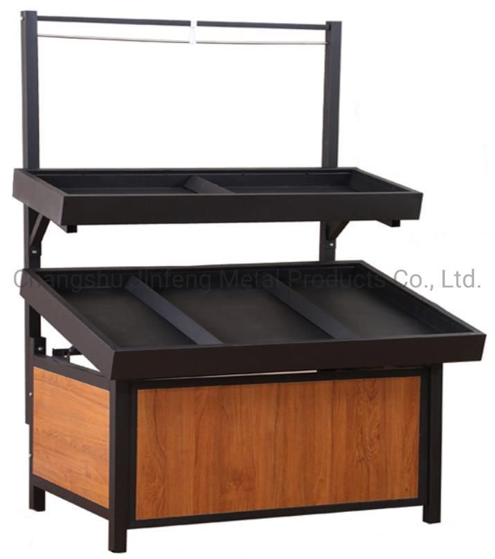 Supermarket Wooden and Metal Display Rack for Vegetable and Fruit