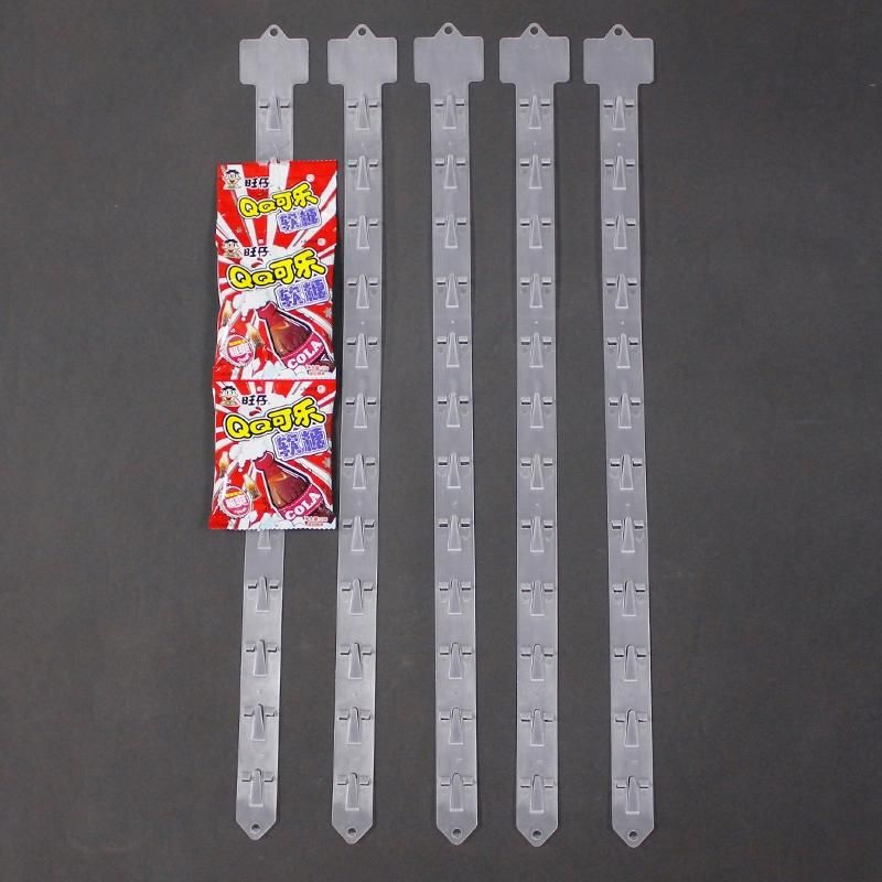 Merchandising Clip Strip with Hooks for Supermarket Shelf