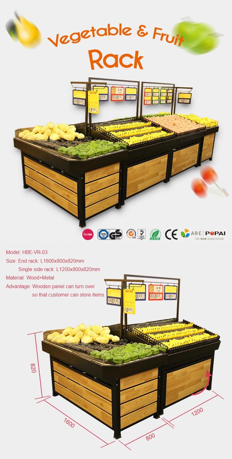 Wooden Supermarket Hypermarket Vegetable and Fruit Display Rack