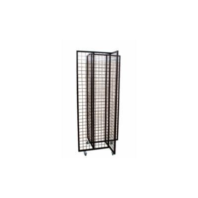 Movable Metal Wire Display Rack with Four Wheels and Four-Sides Grids