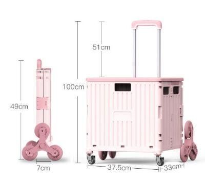 China Multi Functional Collapsible Plastic Rolling Cart Fold up Stair Climber Trolleys with Seat