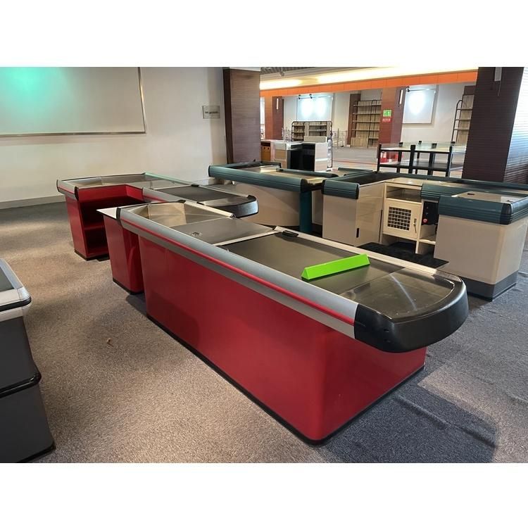 Large Stainless Steel Store Checkout Counter with Conveyor Belt