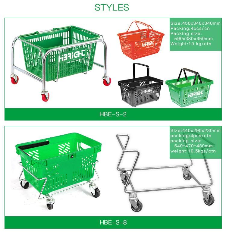 Mobile Plastic Metal Wire Shopping Basket Holder with Advertising Clip