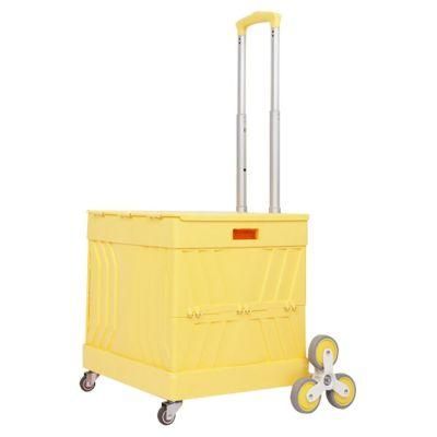 China Manufacturer 2 in 1 Plastic Folding Rolling Collapsible Crate Trolley Cart for Shopping