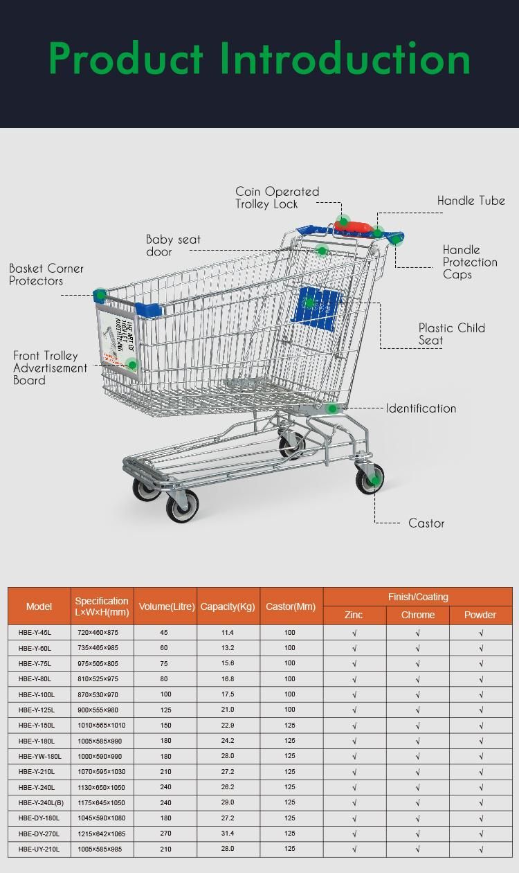Durable Shopping Trolley Supermarket Cart with Logo Handle