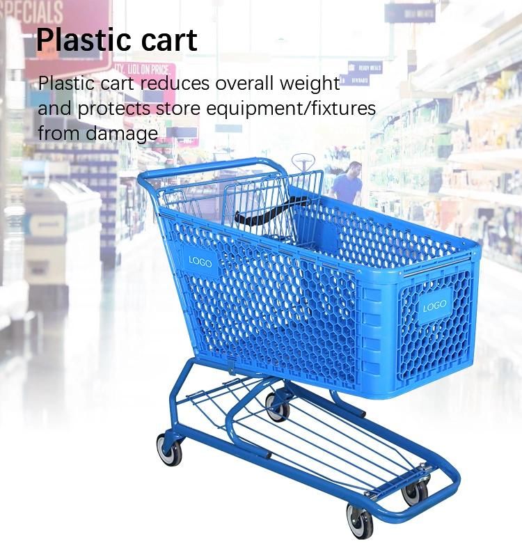 180 Liters Plastic Retail Grocery Supermarket Push Shopping Trolley for Us Market
