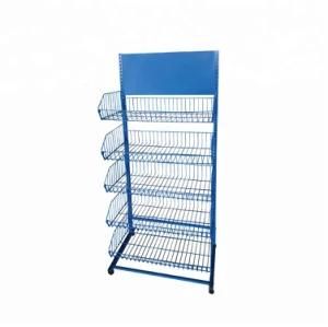 Light Duty 5-Layer Wire Shelf Supermarket Display Rack for Snack, Grocery with Four Wheel