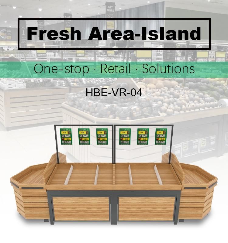 Supermarket Vegetable and Fruit Rack Wooden and Steel Display Shelf