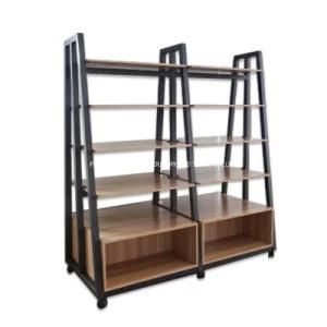 PY025-Customized Fashion Wood Iron Movable Retail Convenient Store Supermarket Display Shelf