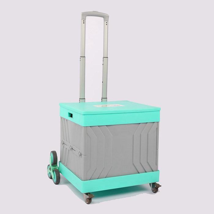 China Portable Folding Plastic Collapsible Shopping Trolley Cart with Wheels
