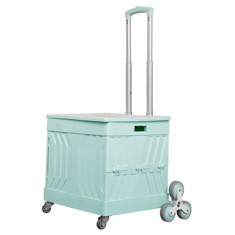 China Manufacturer 2 in 1 Plastic Folding Rolling Collapsible Crate Trolley Cart for Shopping