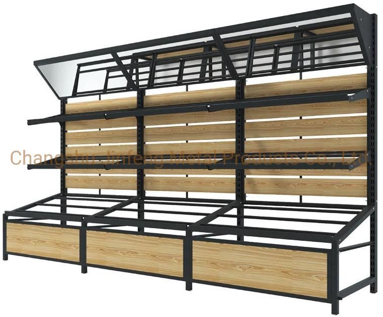 Supermarket Metal Display Shelves for Vegetables and Fruit Store Shelves with Mirror