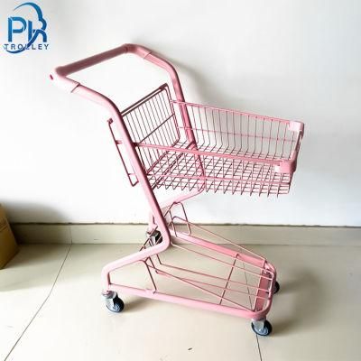 Wholesale Supermarket 2 Tiers Hand Push 4 Wheel Grocery Shopping Trolley Cart