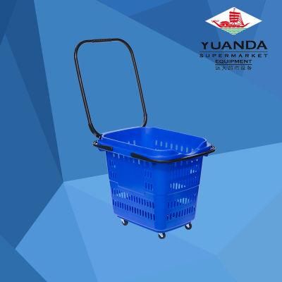 Wholesale Rolled Baskets Double Pull Rod Trolley Shopping Basket with Wheels