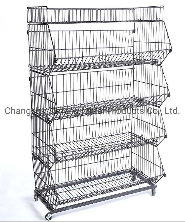 Supermarket Metal Wire Stacking Basket with Dividers