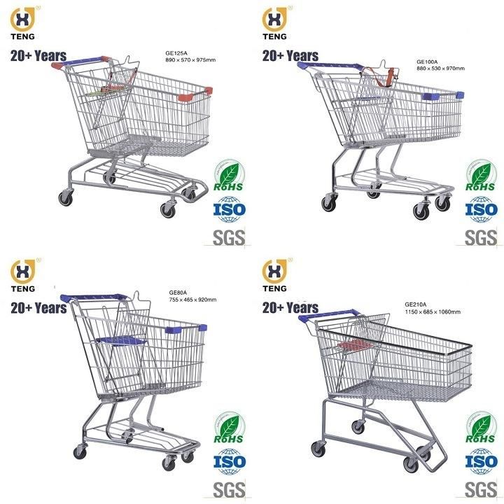 Ge60A Small Capacity 60L Metal Zinc Plated and Powder Coated Germany Style Supermarket Shopping Trolley