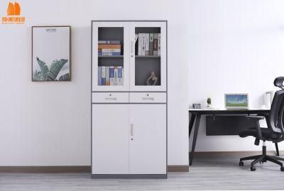 Office Furniture Metal Filing Cupboard Cabinet Storage with 2 Drawers 2 Glass Door