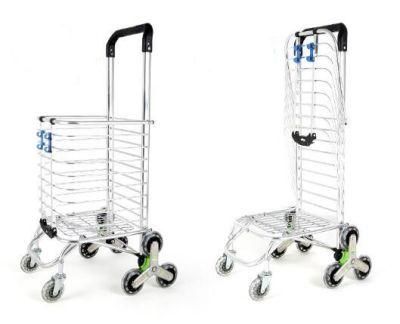 China New Arrival Aluminum Folding Shopping Basket Trolley with Stair Climbing Wheels