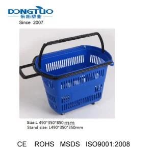 Plastic Supermarket Shopping Portable Basket Cart with Wheels, Plastic Shopping Basket, Plastic Shopping Cart